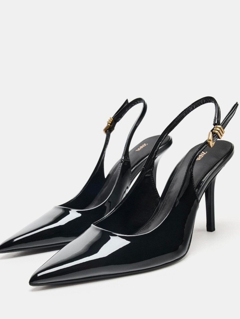 ZARA Black Patent Slingback Pumps Pointed Toe Stiletto High Heels Size US 10 / E